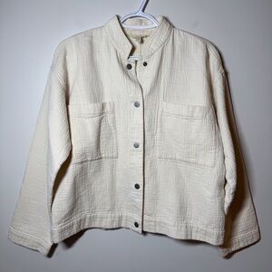 Eileen Fisher Cream Utility Jacket organic cotton loose fit boxy patch pockets